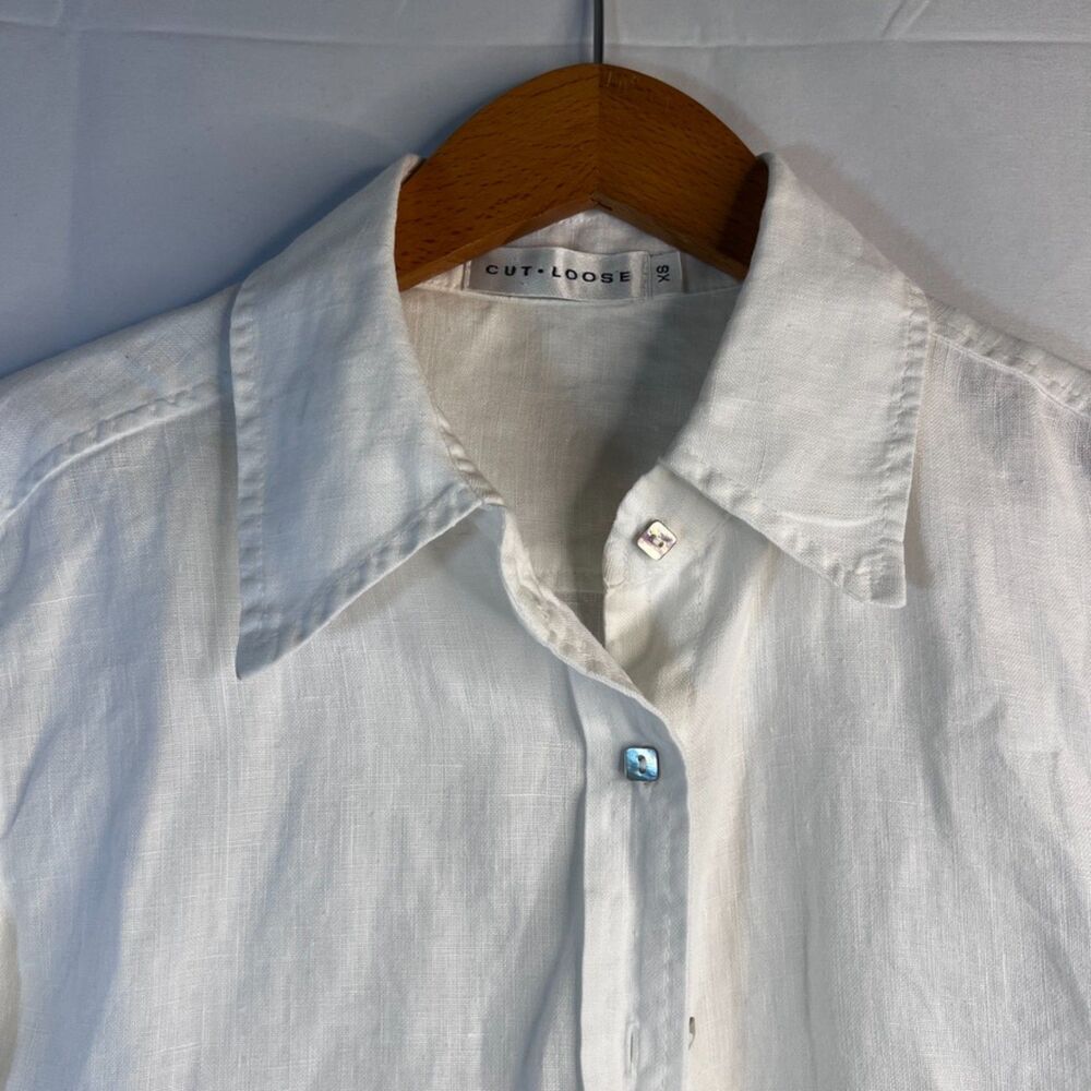 Cut Loose Linen Basic White Button Front Top Casu… - image 3